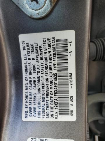 19XFA1F6XAE014635 - 2010 HONDA CIVIC LX-S Gris photo 12