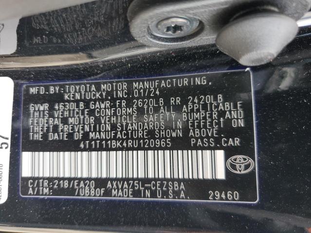 4T1T11BK4RU120965 - 2024 TOYOTA CAMRY SE NIGHT SHADE BLACK photo 12