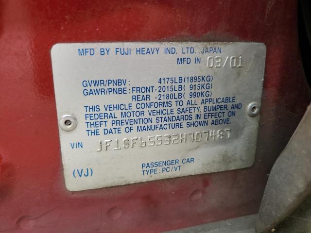 JF1SF65532H707487 - 2002 SUBARU FORESTER S RED photo 12