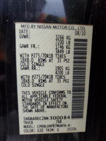 1N6BA0EC2BN300084 - 2011 NISSAN TITAN S BLACK photo 12