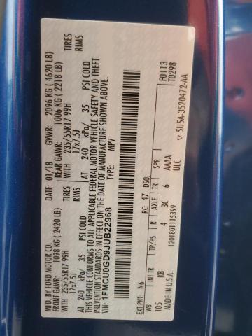 1FMCU0GD9JUB22968 - 2018 FORD ESCAPE SE 蓝色 照片 13