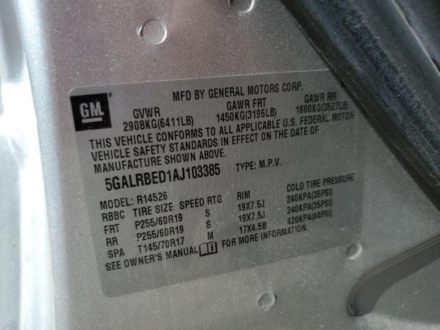 5GALRBED1AJ103385 - 2010 BUICK ENCLAVE CXL ვერცხლისფერი ფოტო 13