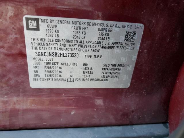 3GNCJNSB2HL273520 - 2017 CHEVROLET TRAX LS BURGUNDY photo 13