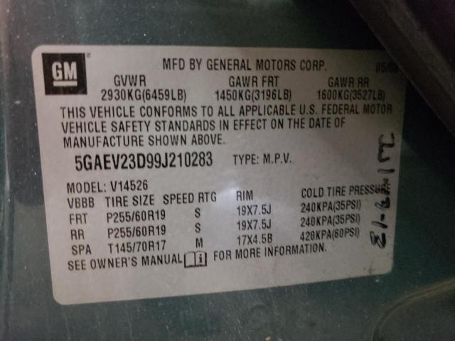 5GAEV23D99J210283 - 2009 BUICK ENCLAVE CXL GREEN photo 10