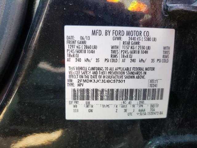 2FMDK3JC3DBC57501 - 2013 FORD EDGE SEL BLACK photo 10