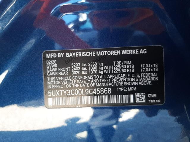 5UXTY3C00L9C45868 - 2020 BMW X3 SDRIVE30I Blau Foto 14