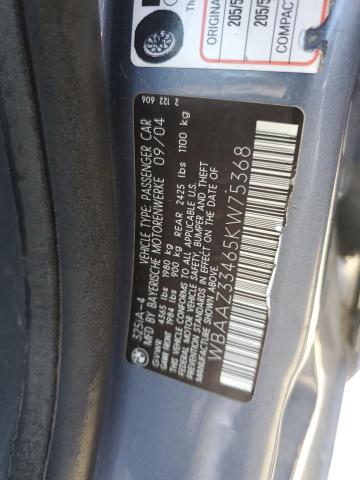 WBAAZ33465KW75368 - 2005 BMW 325 IS SULEV BLUE photo 12