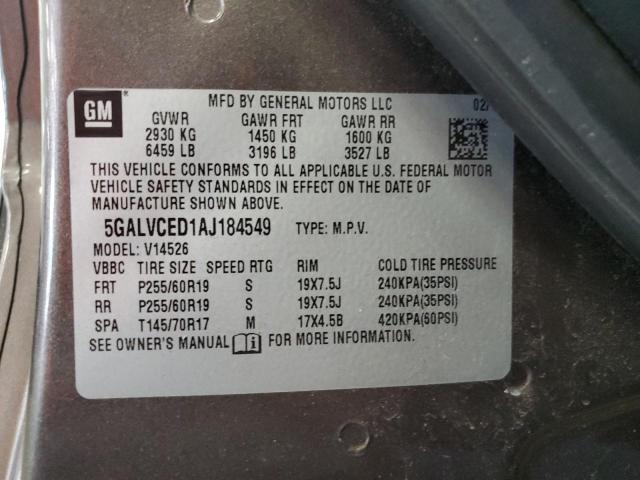 5GALVCED1AJ184549 - 2010 BUICK ENCLAVE CXL رمادي صورة 13