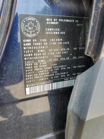 WVGHV7AX9DW555021 - 2013 VOLKSWAGEN TIGUAN S BLUE photo 14