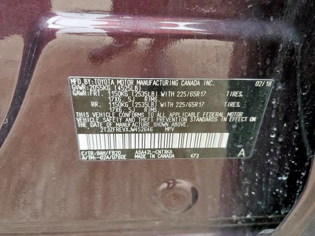 2T3ZFREVXJW452646 - 2018 TOYOTA RAV4 LE Lila Foto 13