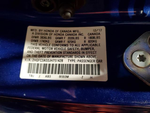 2HGFC3A55JH751428 - 2018 HONDA CIVIC SI BLUE photo 12