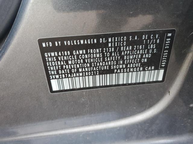 3VW2B7AJ8HM280212 - 2017 VOLKSWAGEN JETTA S CHARCOAL photo 12