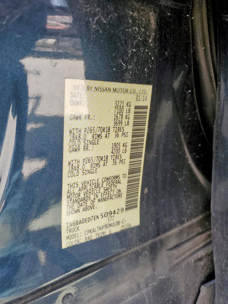 1N6BA0ED7EN509429 - 2014 NISSAN TITAN S ლურჯი ფოტო 12