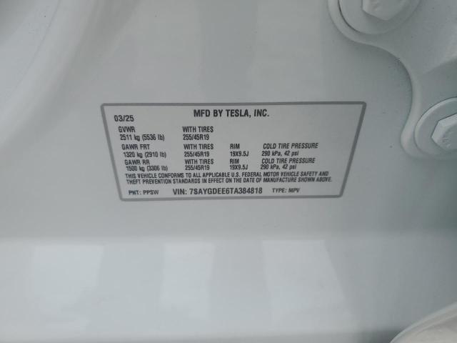 7SAYGDEE6TA384818 - 2026 TESLA MODEL Y WHITE photo 12
