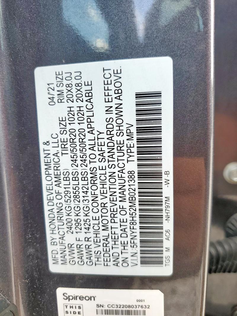 5FNYF8H52MB021388 - 2021 HONDA PASSPORT EXL Grau Foto 14