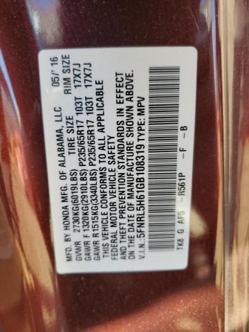 5FNRL5H61GB108319 - 2016 HONDA ODYSSEY EXL MAROON photo 13