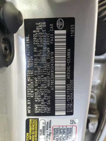 4T1BE30K85U426818 - 2005 TOYOTA CAMRY LE SILVER photo 12