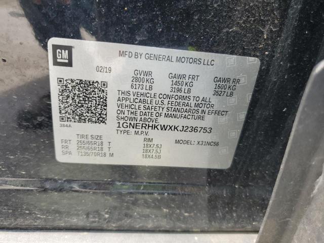 1GNERHKWXKJ236753 - 2019 CHEVROLET TRAVERSE LT BLACK photo 13