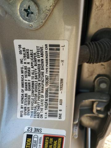 1HGFA16896L106367 - 2006 HONDA CIVIC EX 米色 照片 12