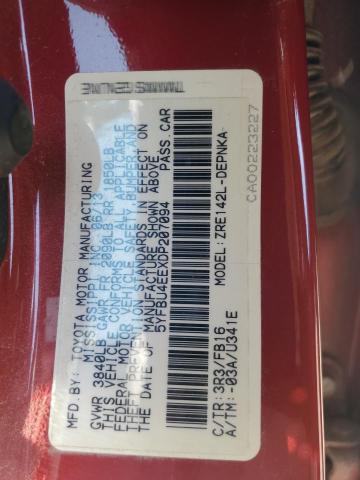 5YFBU4EEXDP207094 - 2013 TOYOTA COROLLA BASE Rouge photo 12