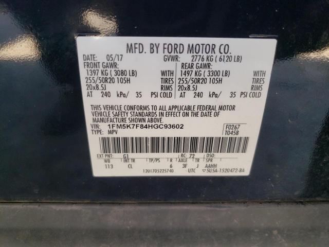 1FM5K7F84HGC93602 - 2017 FORD EXPLORER LIMITED BLACK photo 13