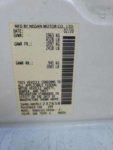 1N4BL4BV9LC237658 - 2020 NISSAN ALTIMA S WHITE photo 13