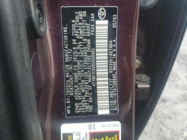 4T1BK1EB9DU009065 - 2013 TOYOTA AVALON BASE 勃艮第红 照片 12