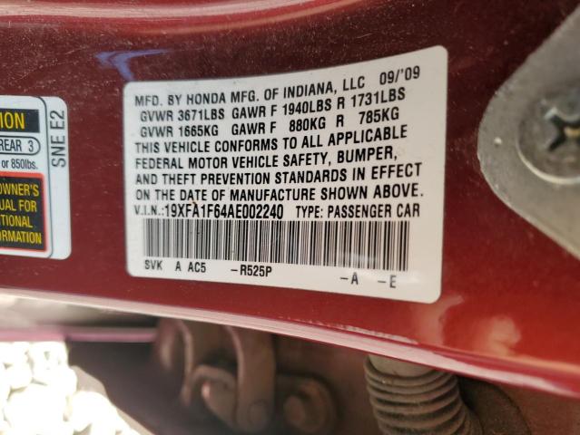 19XFA1F64AE002240 - 2010 HONDA CIVIC LX-S 红色 照片 13