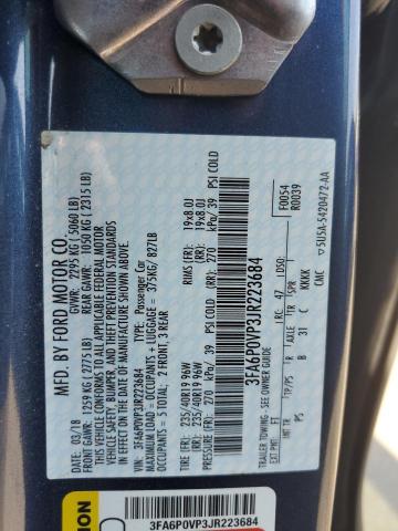 3FA6P0VP3JR223684 - 2018 FORD FUSION SPORT BLUE photo 12