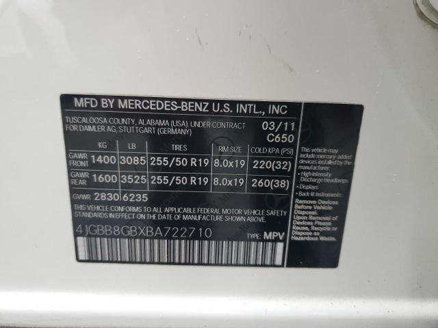 4JGBB8GBXBA722710 - 2011 MERCEDES-BENZ ML 350 4MATIC WHITE photo 13