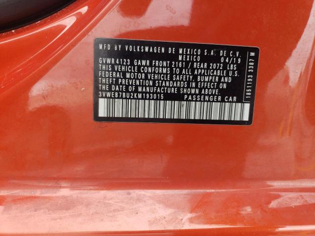 3VWEB7BU2KM193015 - 2019 VOLKSWAGEN JETTA SEL ORANGE photo 12