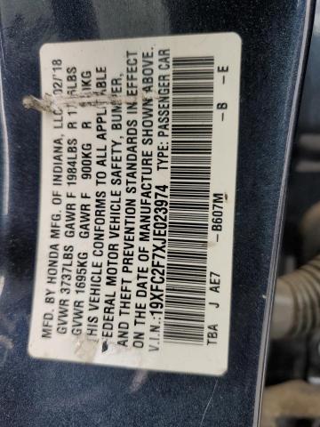 19XFC2F7XJE023974 - 2018 HONDA CIVIC EX BLUE photo 12