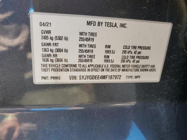 5YJYGDEE4MF187972 - 2021 TESLA MODEL Y 灰色 照片 12