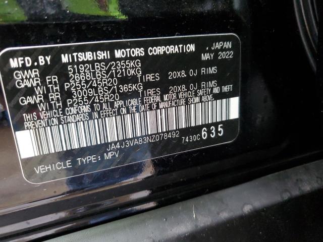 JA4J3VA83NZ078492 - 2022 MITSUBISHI OUTLANDER SEL BLACK photo 12