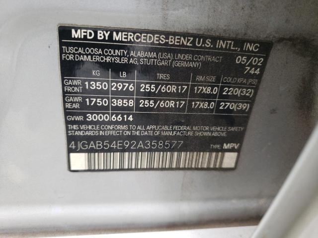 4JGAB54E92A358577 - 2002 MERCEDES-BENZ ML 320 银色 照片 13