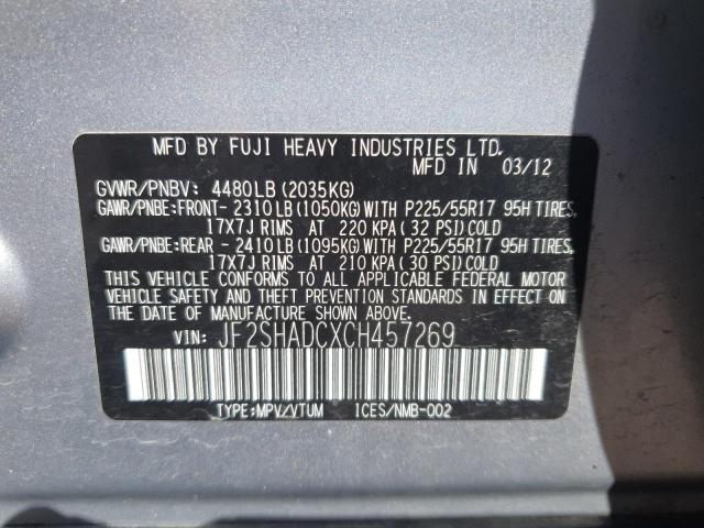 JF2SHADCXCH457269 - 2012 SUBARU FORESTER 2.5X PREMIUM 银色 照片 13