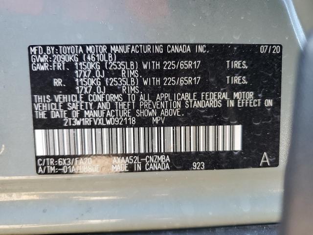 2T3W1RFVXLW092118 - 2020 TOYOTA RAV4 XLE GRAY photo 14