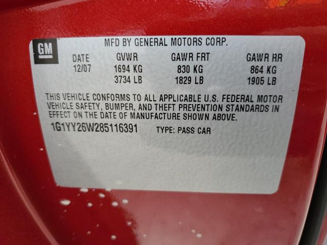 1G1YY26W285116391 - 2008 CHEVROLET CORVETTE RED photo 12