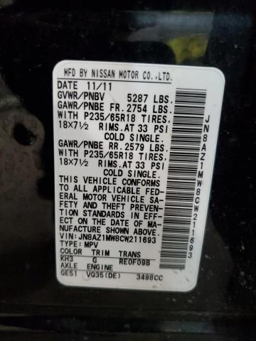 JN8AZ1MW8CW211693 - 2012 NISSAN MURANO S BLACK photo 13