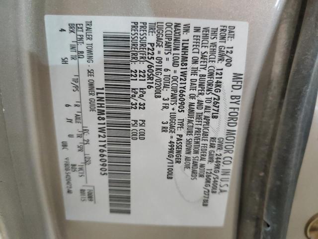 1LNHM81W21Y660905 - 2001 LINCOLN TOWN CAR EXECUTIVE GOLD photo 12