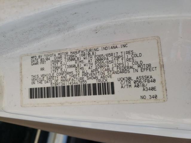 5TBRT34114S447855 - 2004 TOYOTA TUNDRA ACCESS CAB SR5 WHITE photo 12