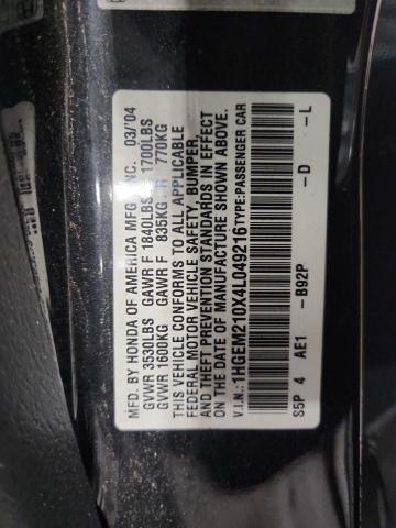 1HGEM210X4L049216 - 2004 HONDA CIVIC EX BLACK photo 12