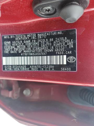 4T1B11HK9JU507647 - 2018 TOYOTA CAMRY L RED photo 12