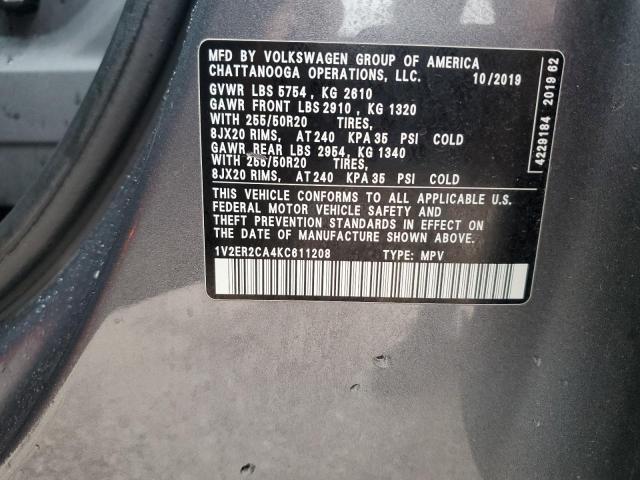 1V2ER2CA4KC611208 - 2019 VOLKSWAGEN ATLAS SEL Boz foto 14