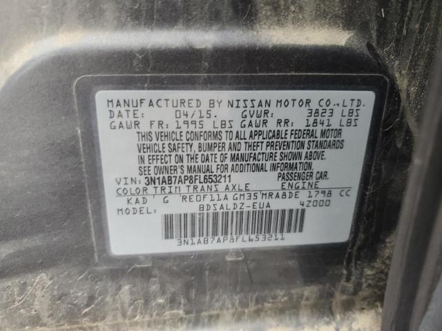 3N1AB7AP8FL653211 - 2015 NISSAN SENTRA S GRAY photo 13