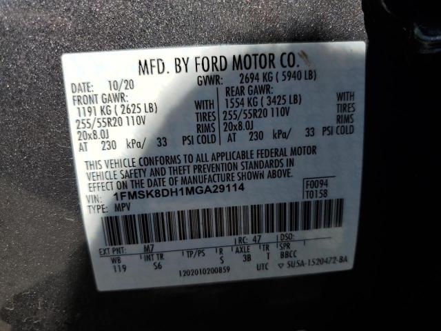 1FMSK8DH1MGA29114 - 2021 FORD EXPLORER XLT Szary zdjęcie 13