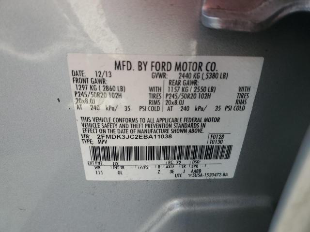 2FMDK3JC2EBA11038 - 2014 FORD EDGE SEL SILVER photo 13