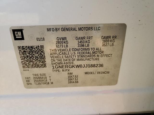 1GNERGKW0JJ188236 - 2018 CHEVROLET TRAVERSE LT WHITE photo 13