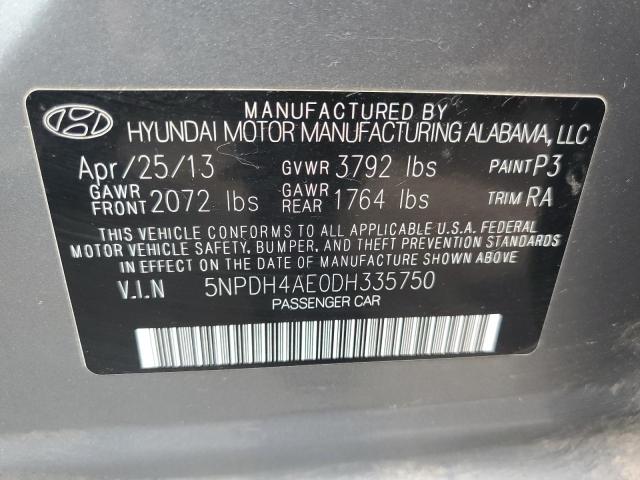 5NPDH4AE0DH335750 - 2013 HYUNDAI ELANTRA GLS GRAY photo 13