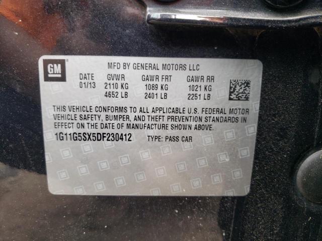 1G11G5SX5DF230412 - 2013 CHEVROLET MALIBU 3LT 黑色 照片 12